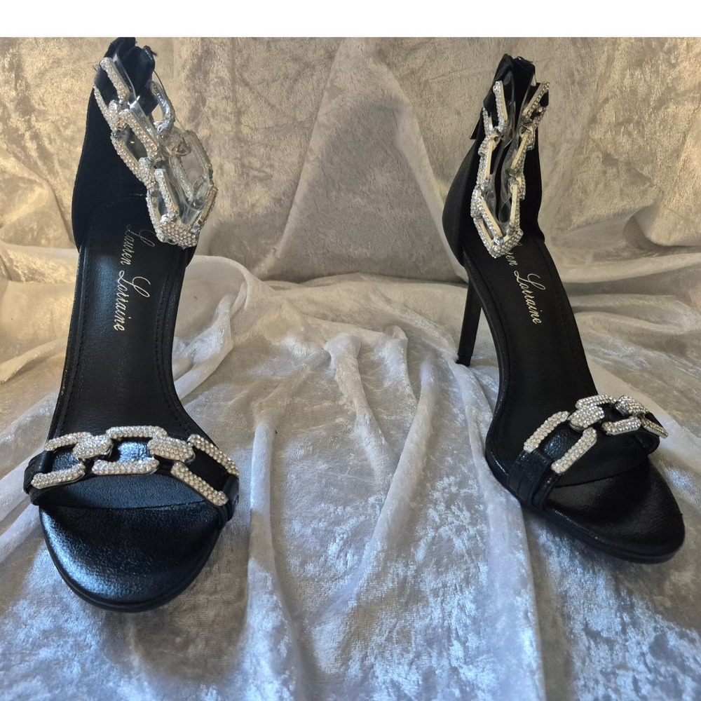 Lauren Lorraine Black Chain‎ Rhinestone Stiletto Heels Size 6 Party Evening